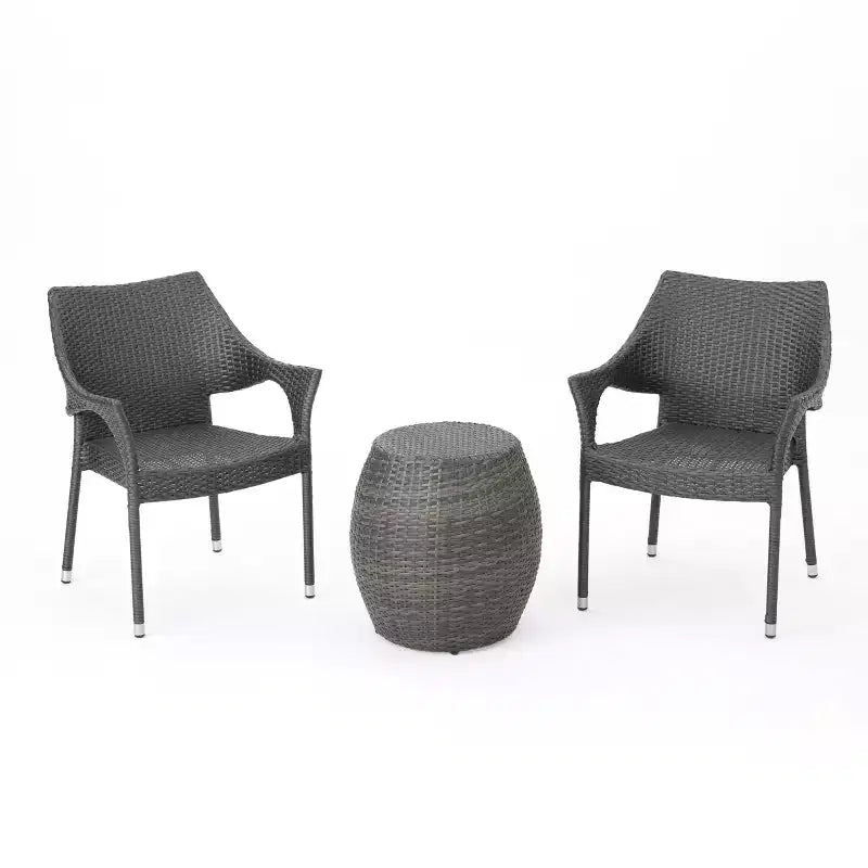 Ensemble de conversation en osier 3 pièces Pierce - Gris - Christopher Knight Home : Mobilier d'extérieur avec table d'appoint, aucun assemblage requis