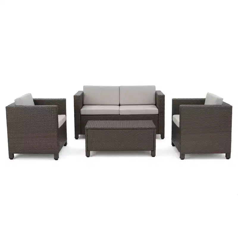 Puerta Ensemble de conversation 4 pièces en osier - Marron clair/Gris céramique - Christopher Knight Home : Mobilier d'extérieur avec table basse