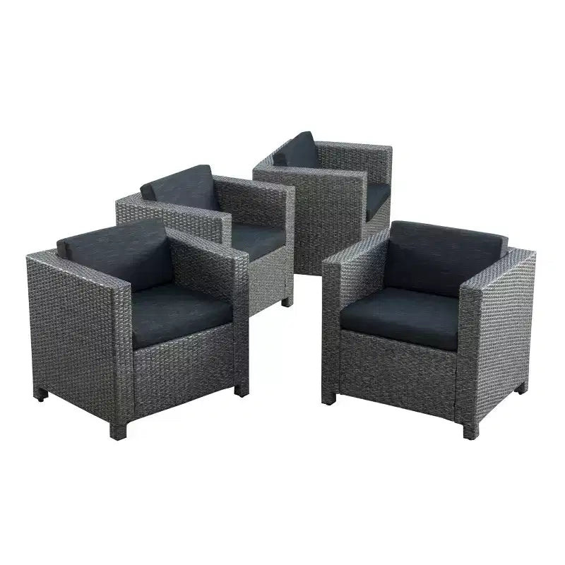 Ensemble de 4 fauteuils de jardin et table basse en osier Puerta - Teck/Noir mélangé/Gris foncé - Christopher Knight Home