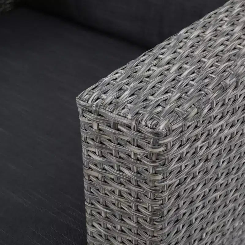 Ensemble de 4 fauteuils de jardin et table basse en osier Puerta - Teck/Noir mélangé/Gris foncé - Christopher Knight Home
