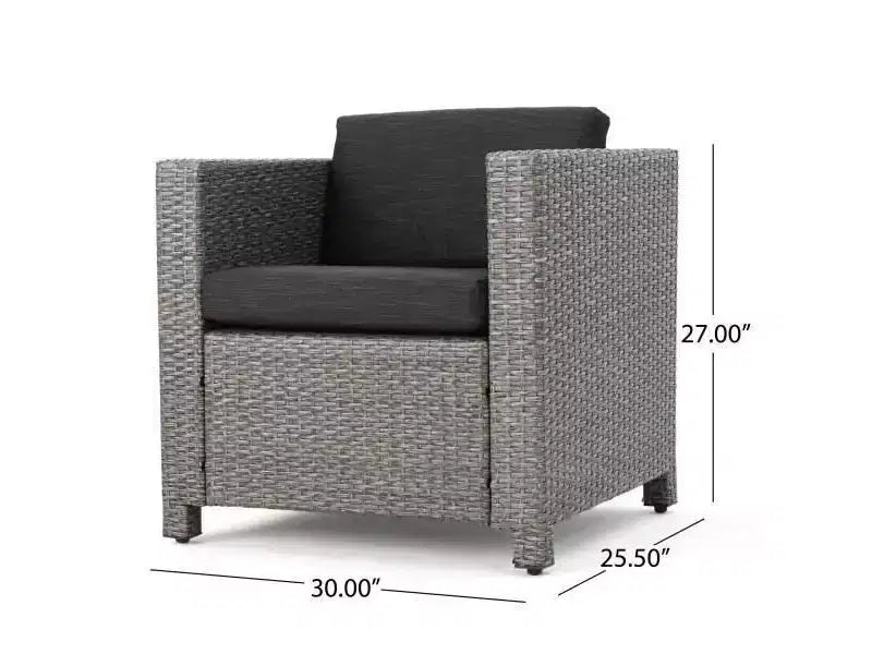 Ensemble de 4 fauteuils de jardin et table basse en osier Puerta - Teck/Noir mélangé/Gris foncé - Christopher Knight Home