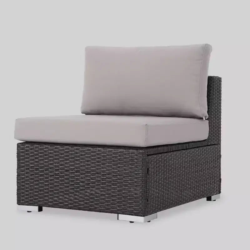 Ensemble de canapé d'angle de terrasse 10 pièces en osier Santa Rosa : Salon de jardin moderne gris, résistant aux intempéries, cadre en aluminium, coussins amovibles