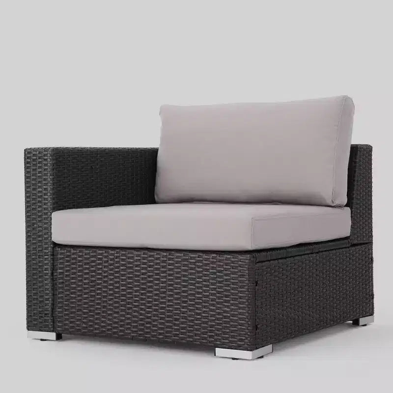 Ensemble de canapé d'angle de terrasse 10 pièces en osier Santa Rosa : Salon de jardin moderne gris, résistant aux intempéries, cadre en aluminium, coussins amovibles