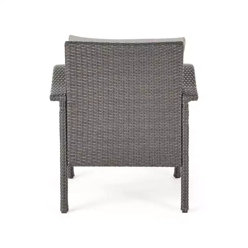 Keana – Ensemble de conversation 5 pièces avec fauteuil club en similicuir tressé et brasero – Gris/Gris clair – Christopher Knight Home