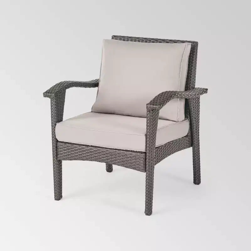 Keana – Ensemble de conversation 5 pièces avec fauteuil club en similicuir tressé et brasero – Gris/Gris clair – Christopher Knight Home