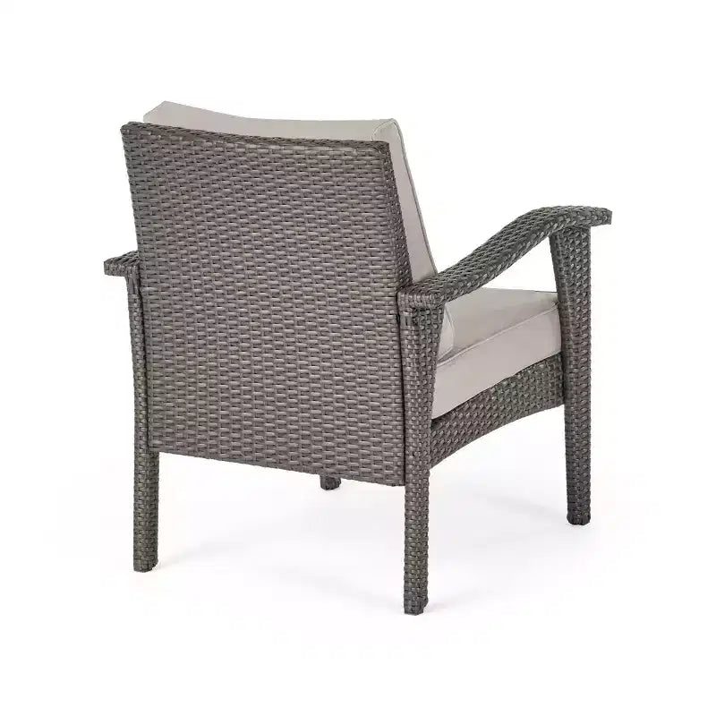 Keana – Ensemble de conversation 5 pièces avec fauteuil club en similicuir tressé et brasero – Gris/Gris clair – Christopher Knight Home