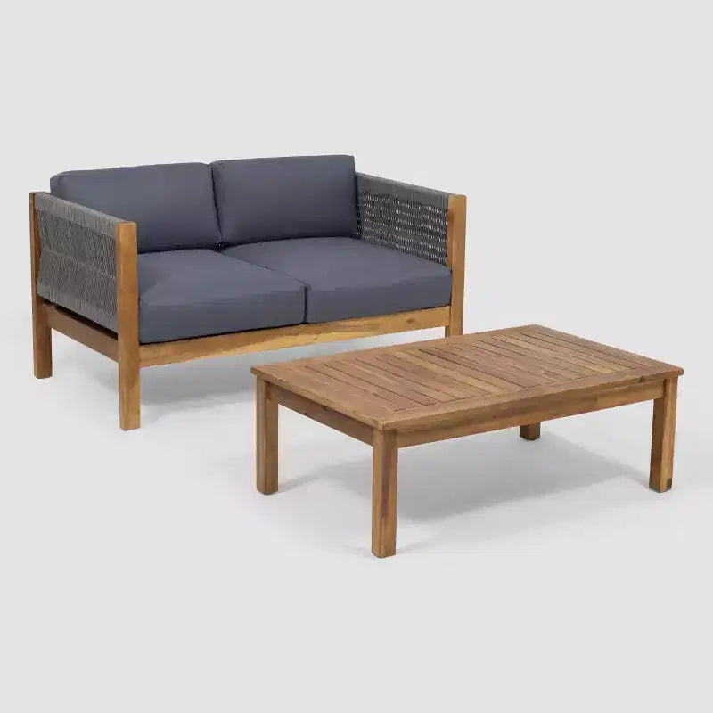 Laurel, ensemble de causeuses 2 pièces en bois d'acacia, teck/gris - Christopher Knight Home