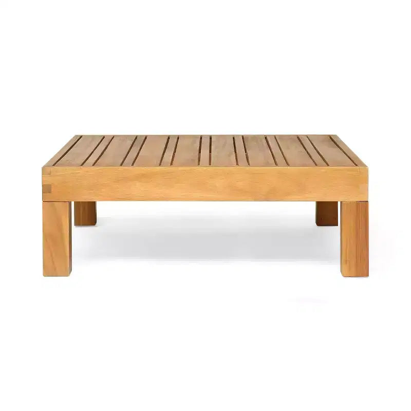 Causeuse à bras droit et table basse d'extérieur Oana en bois d'acacia, lot de 2, teck/rouge - Christopher Knight Home : Salon de jardin rustique avec coussins moelleux
