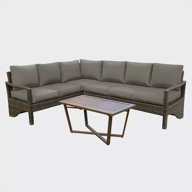 Leisure Made Augusta 5pc Wicker Sectional in Gray Fabric