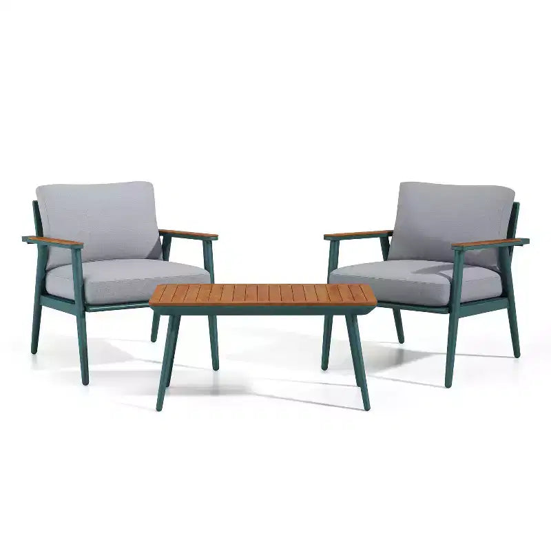 3pc Peakey Aluminum Patio Conversation Set: Water-Resistant, Rust-Resistant, UV-Resistant, Nautical Style, Removable Cushions