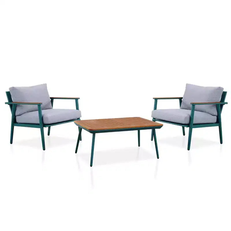 Ensemble de conversation de patio 3 pièces Peakey en aluminium : Résistant à l'eau, résistant à la rouille, résistant aux UV, style nautique, coussins amovibles