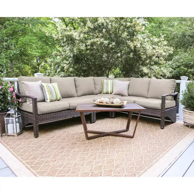 Canapé d'angle en osier 5 pièces Leisure Made Augusta avec tissu beige