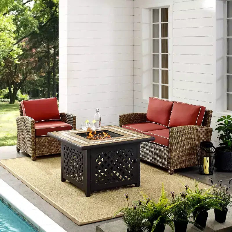 Ensemble 3 pièces Crosley pour foyer extérieur Bradenton en acier, Sangria/Marron vieilli