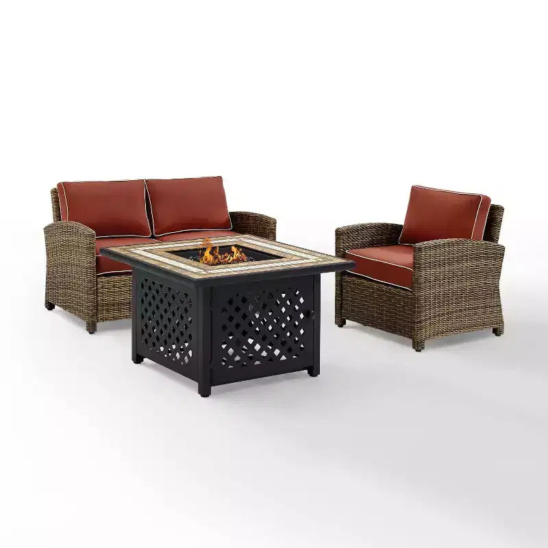 Ensemble 3 pièces Crosley pour foyer extérieur Bradenton en acier, Sangria/Marron vieilli