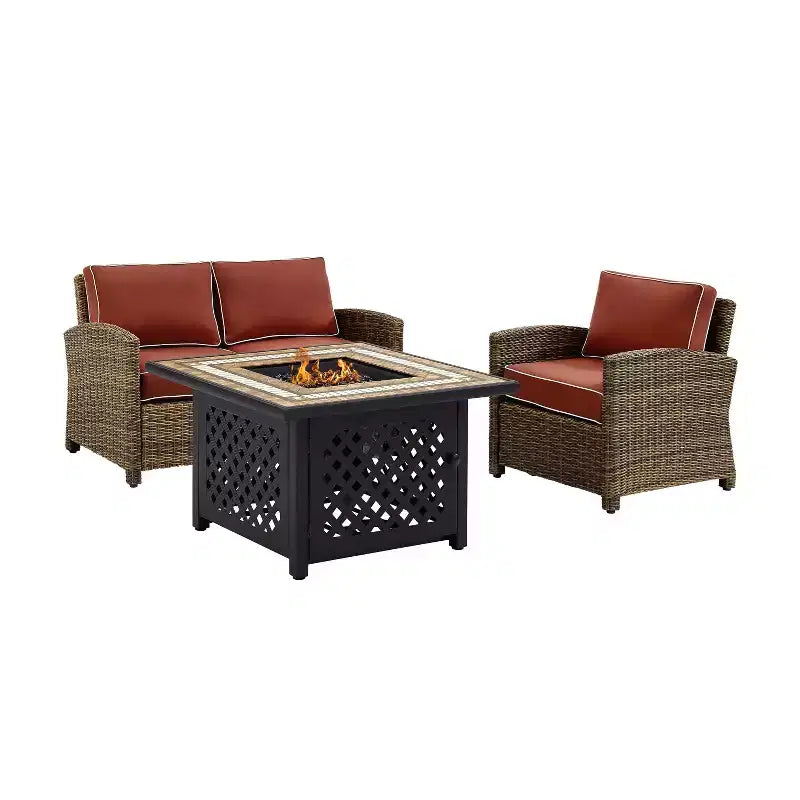 Ensemble 3 pièces Crosley pour foyer extérieur Bradenton en acier, Sangria/Marron vieilli