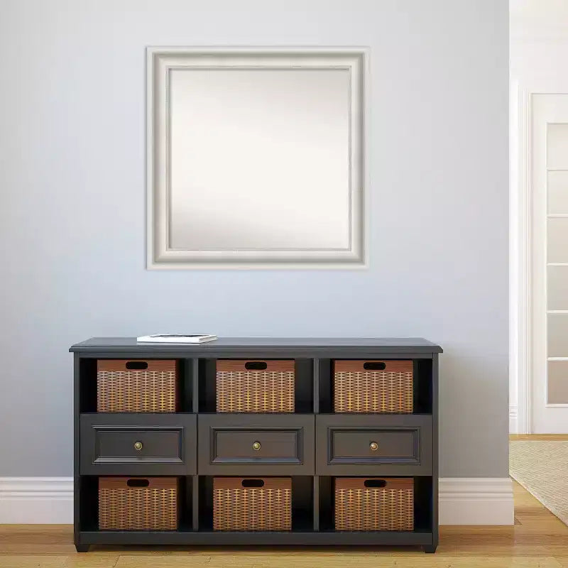Miroir mural blanc de salon 81x81 cm, sans biseau - : Carré, Décor moderne, Cadre en polystyrène