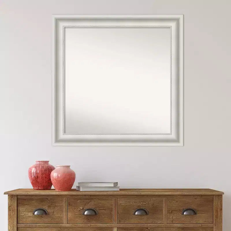Miroir mural blanc de salon 81x81 cm, sans biseau - : Carré, Décor moderne, Cadre en polystyrène