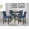 Roundhill Furniture Biony Espresso Wood Counter Height Dining Set with Blue Fabric Nailhead Stools