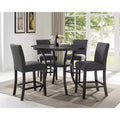 Biony Espresso Wood Counter Height Dining Set with Grey Fabric Nailhead Stools