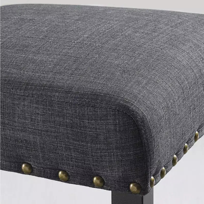 Ensemble de salle à manger Biony en bois espresso de hauteur comptoir avec tabourets gris en tissu clouté