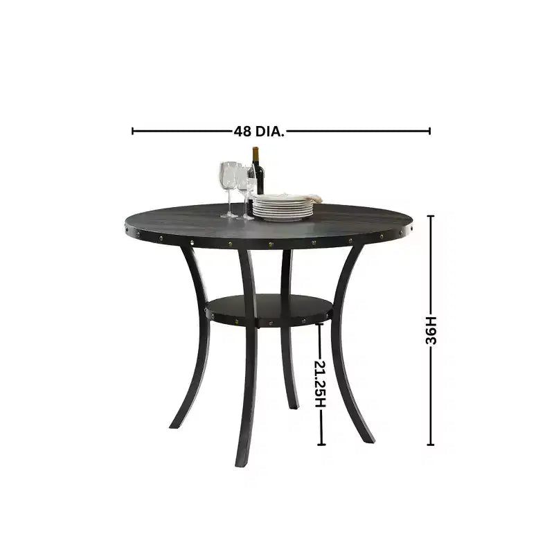 Ensemble de salle à manger Biony en bois espresso de hauteur comptoir avec tabourets gris en tissu clouté