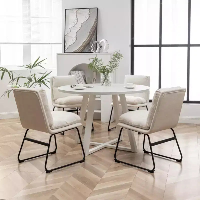 Ensemble de salle à manger rond Innes de Roundhill Furniture, table à manger avec piètement à tréteaux et 4 chaises élégantes, 5 pièces