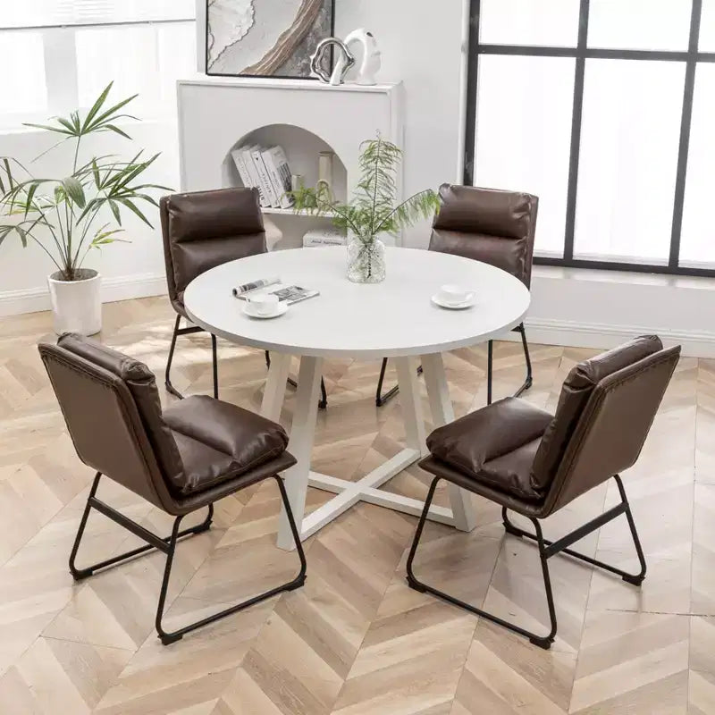 Ensemble de salle à manger rond Innes de Roundhill Furniture, table à manger avec piètement à tréteaux et 4 chaises élégantes, 5 pièces