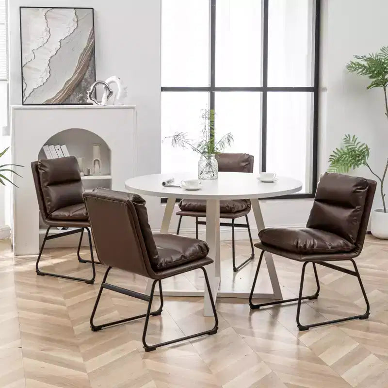 Ensemble de salle à manger rond Innes de Roundhill Furniture, table à manger avec piètement à tréteaux et 4 chaises élégantes, 5 pièces