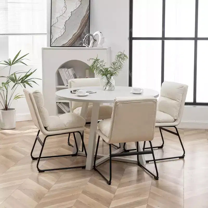 Ensemble de salle à manger rond Innes de Roundhill Furniture, table à manger avec piètement à tréteaux et 4 chaises élégantes, 5 pièces