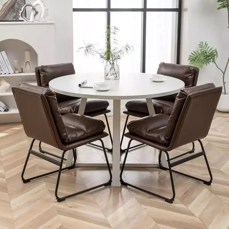 Ensemble de salle à manger rond Innes de Roundhill Furniture, table à manger avec piètement à tréteaux et 4 chaises élégantes, 5 pièces