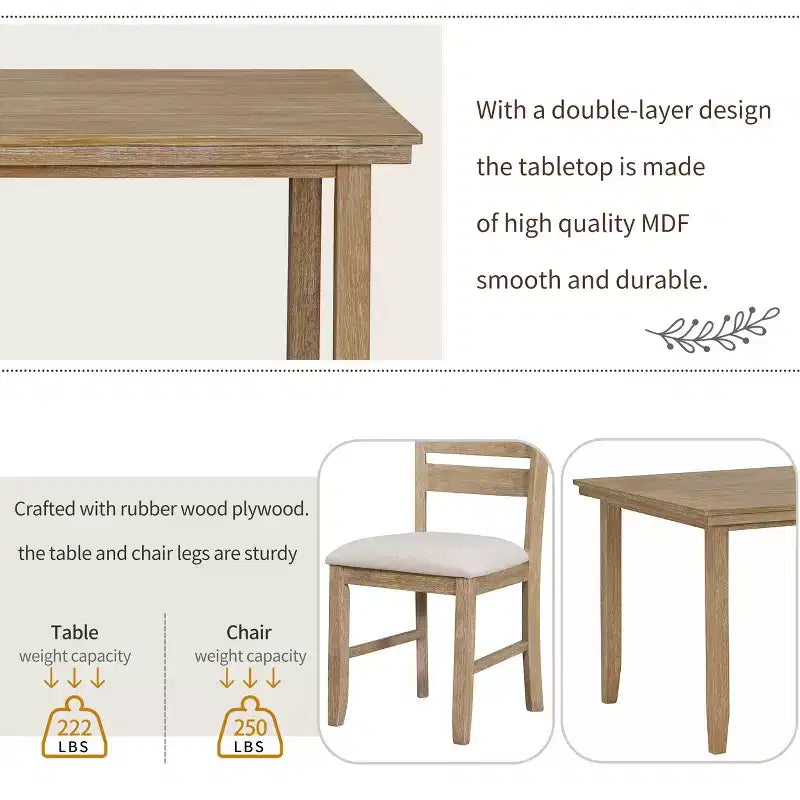 Ensemble de salle à manger rustique Whisen 6 pièces en bois avec 4 chaises et un banc
