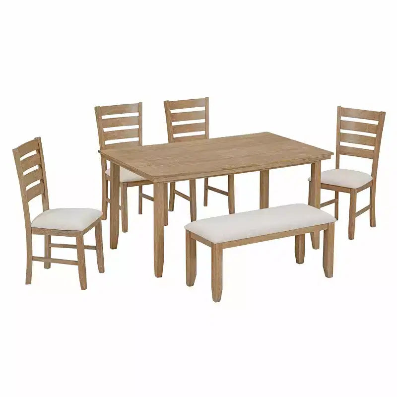 Ensemble de salle à manger rustique Whisen 6 pièces en bois avec 4 chaises et un banc
