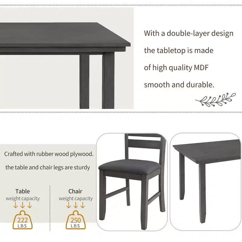 Ensemble de salle à manger rustique Whisen 6 pièces en bois avec 4 chaises et un banc