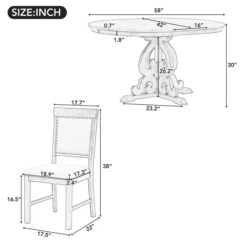 Ensemble de salle à manger extensible Whisen Retro 5 pièces avec rallonge de 16 pouces et 4 chaises rembourrées
