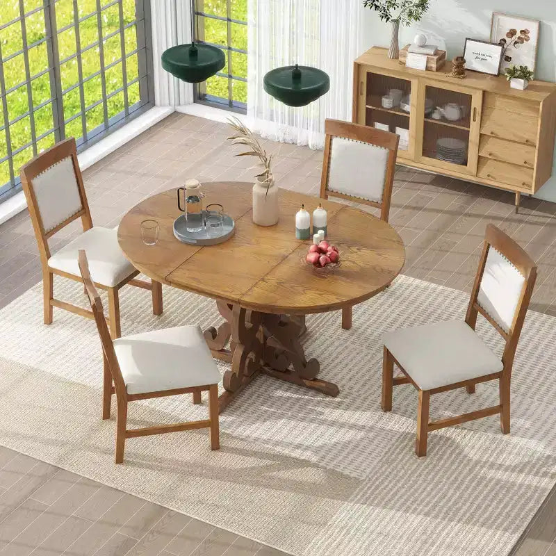 Ensemble de salle à manger extensible Whisen Retro 5 pièces avec rallonge de 16 pouces et 4 chaises rembourrées