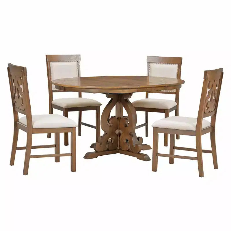 Ensemble de salle à manger extensible Whisen Retro 5 pièces avec rallonge de 16 pouces et 4 chaises rembourrées