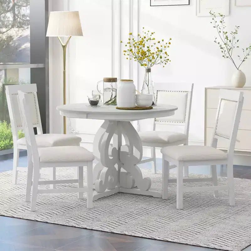 Ensemble de salle à manger extensible Whisen Retro 5 pièces avec rallonge de 16 pouces et 4 chaises rembourrées