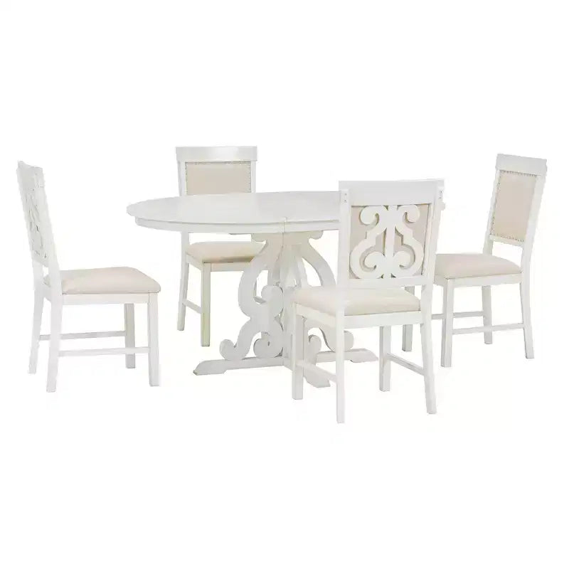 Ensemble de salle à manger extensible Whisen Retro 5 pièces avec rallonge de 16 pouces et 4 chaises rembourrées