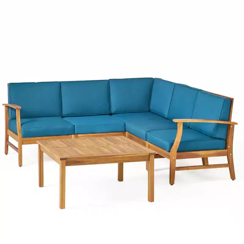 Christopher Knight Home Perla Ensemble de conversation de canapé sectionnel 5 places en bois d'acacia d'extérieur avec coussins résistants à l'eau