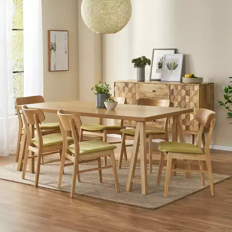 GDFStudio Alexis - Ensemble de salle à manger 7 pièces mi-moderne en tissu et bois d'hévéa rembourré