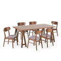 GDFStudio Alexis Mid Century Modern 7 Piece Fabric and Upholstered Rubberwood Dining Set