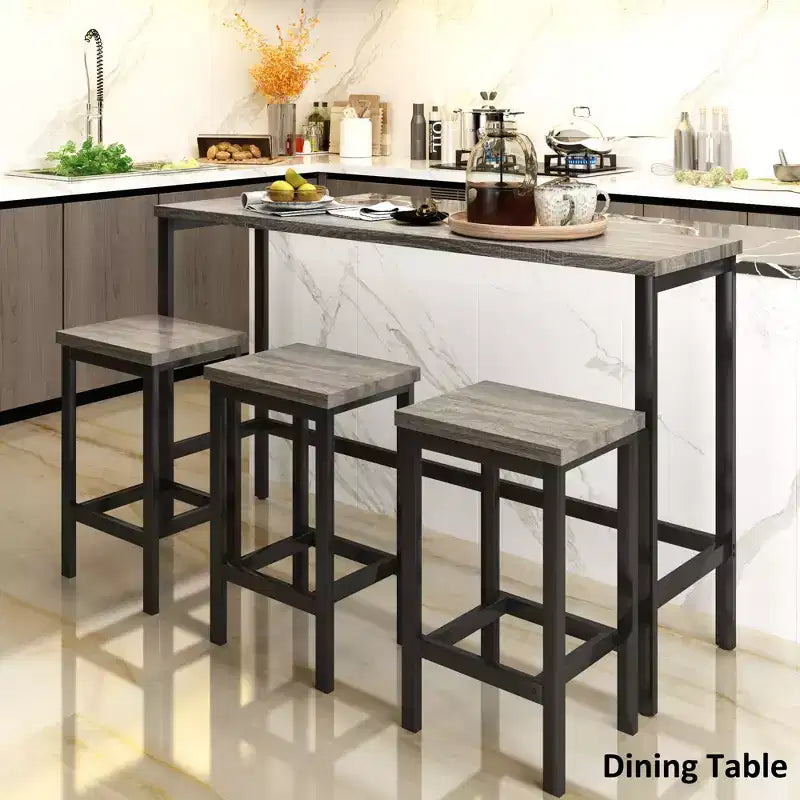 Ensemble de salle à manger Whisen Farmhouse 4 pièces de hauteur comptoir avec 3 tabourets