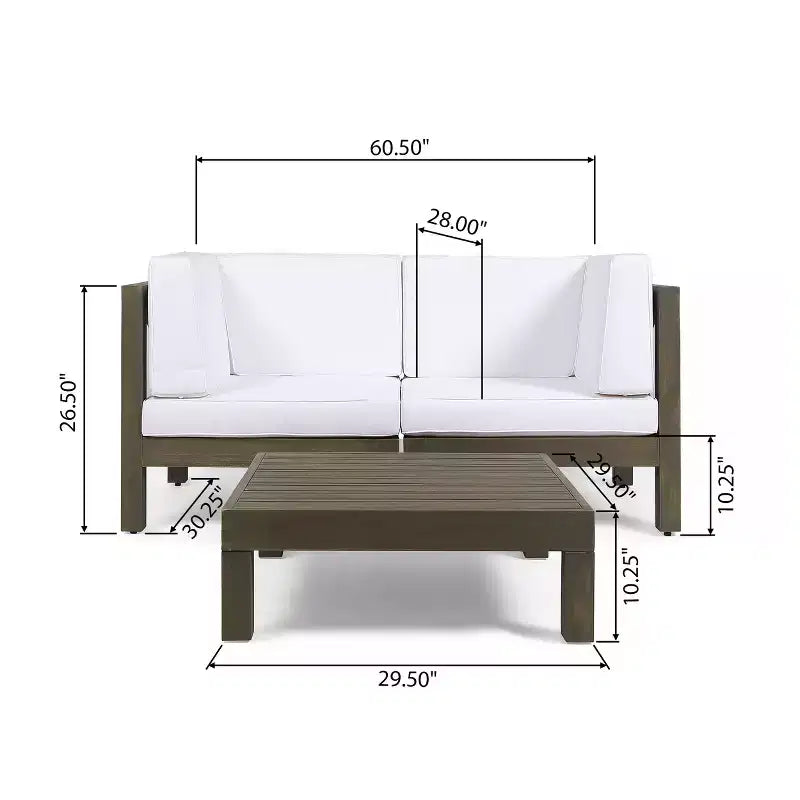 Christopher Knight Home Oana – Causeuse et table basse d'extérieur en bois d'acacia avec coussins