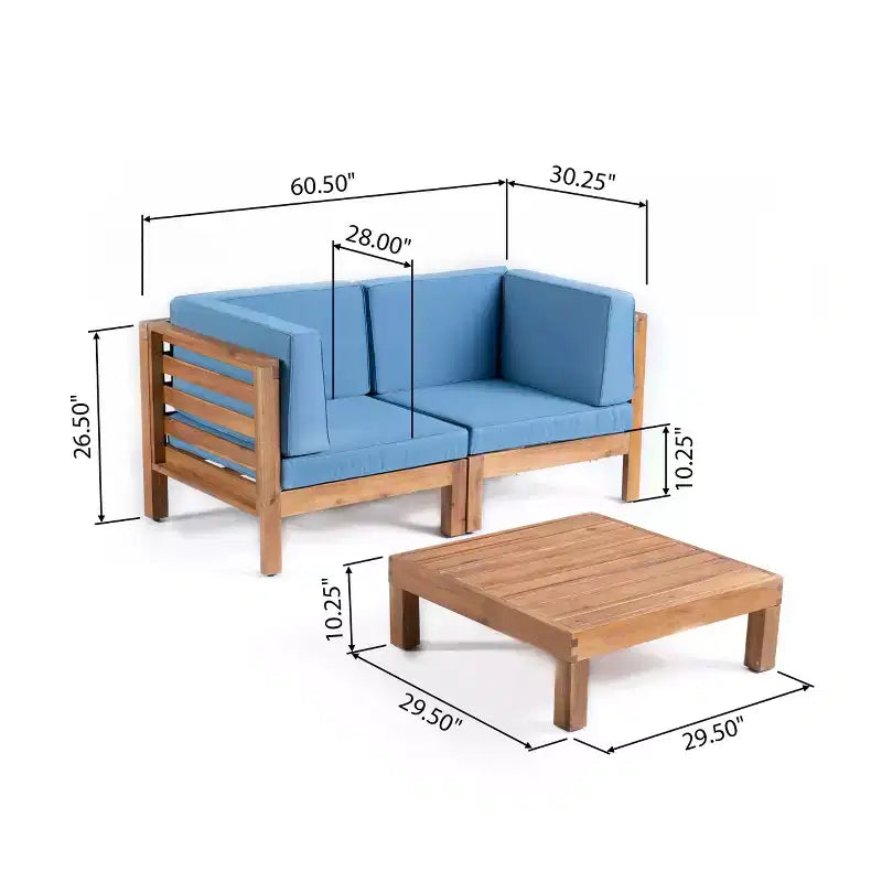 Christopher Knight Home Oana – Causeuse et table basse d'extérieur en bois d'acacia avec coussins