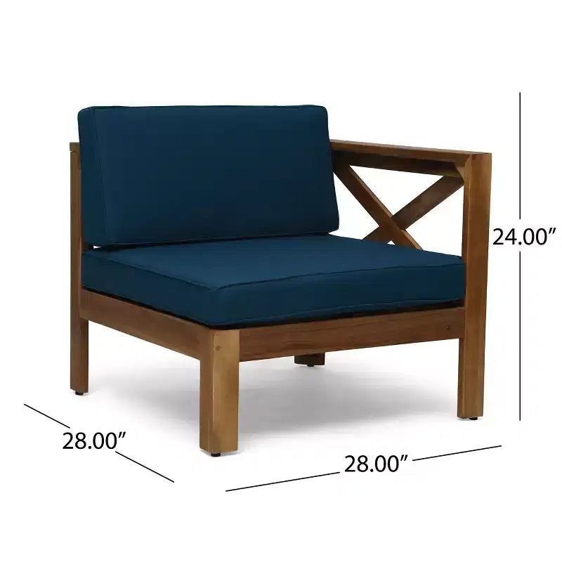 GDFStudio Allaire Canapé sectionnel 3 places en bois d'acacia avec pouf