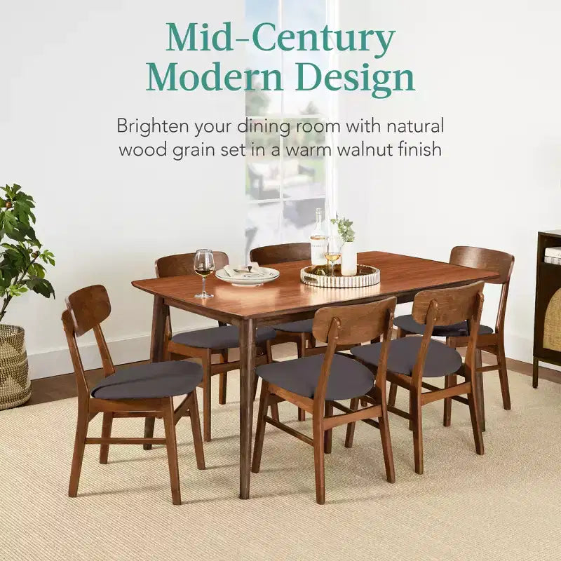 Ensemble de salle à manger 7 pièces, style moderne du milieu du siècle, avec table en bois et 6 chaises, de Best Choice Products