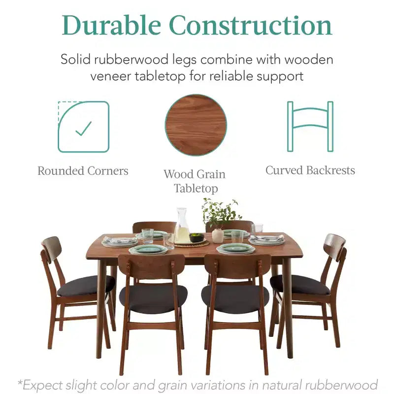 Ensemble de salle à manger 7 pièces, style moderne du milieu du siècle, avec table en bois et 6 chaises, de Best Choice Products
