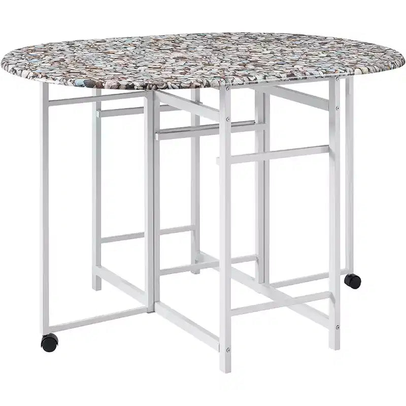 Kings Brand Furniture Ensemble de salle à manger 3 pièces Akins avec plateau de table imitation marbre et tabourets en similicuir à abattants