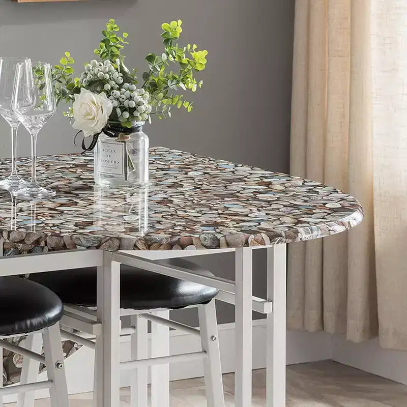 Kings Brand Furniture Ensemble de salle à manger 3 pièces Akins avec plateau de table imitation marbre et tabourets en similicuir à abattants