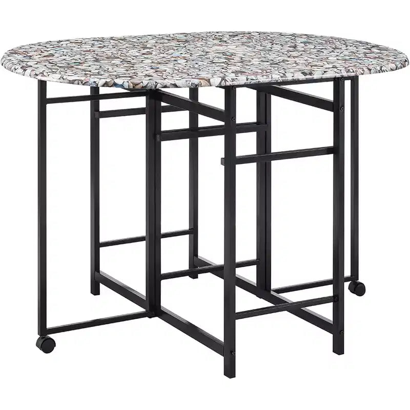 Kings Brand Furniture Ensemble de salle à manger 3 pièces Akins avec plateau de table imitation marbre et tabourets en similicuir à abattants